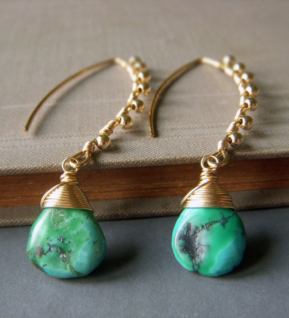 Reserved for Denise Genuine Turquoise Earrings on Gold