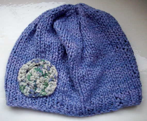 Girl's vegan cotton knit beanie beaded flower by SpinningStreak