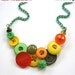 Christmas in July Sale Funky Necklace in Yellow, Orange, Bright Green and Olive Green Vintage Buttons