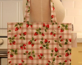 Book Bag Tote Purse - Strawberries on White