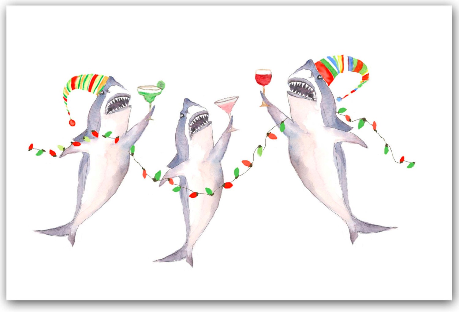 Great White Shark Christmas cards shark watercolor shark