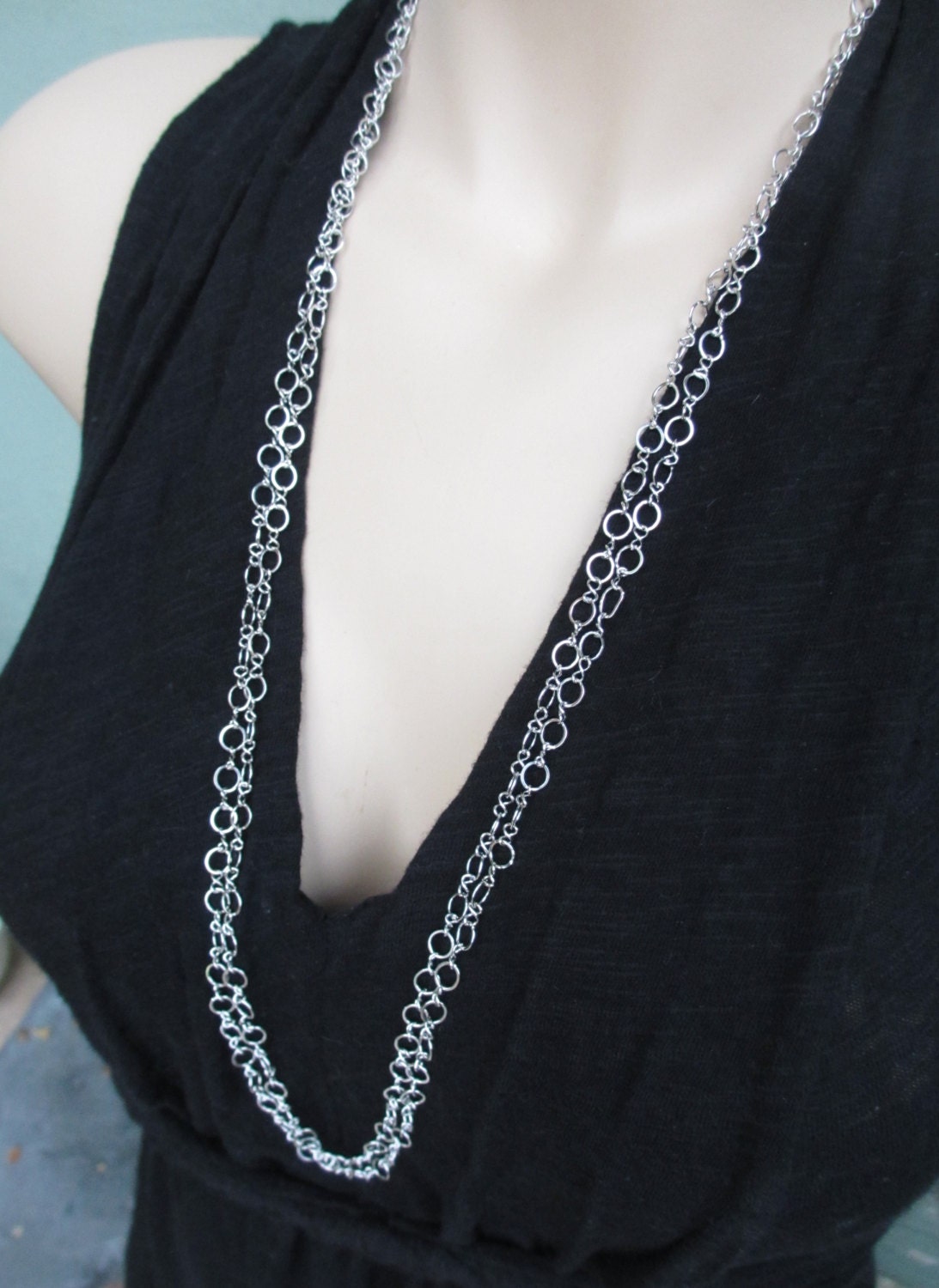 Extra Long Sterling Silver Necklace Rhodium by irisjewelrydesign