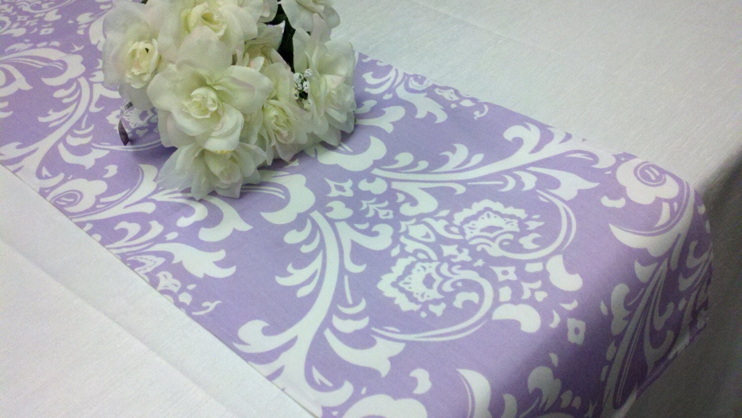 LAVENDER DAMASK LINENS Table Runner or Napkins or Placemats