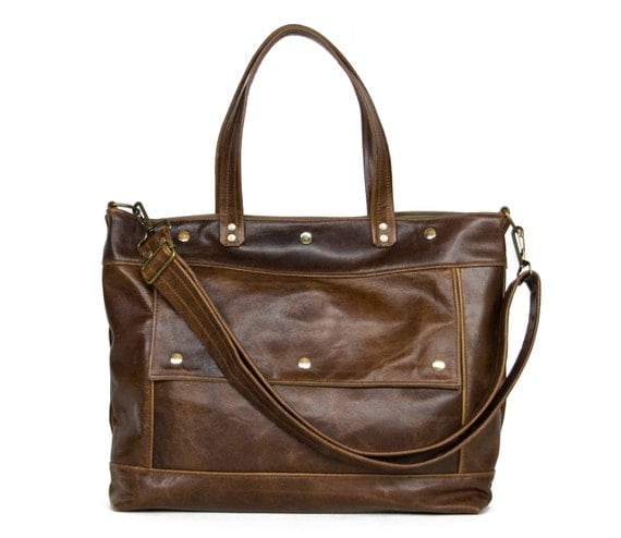 Leather Laptop Briefcase in Western Multitone Distressed Brown