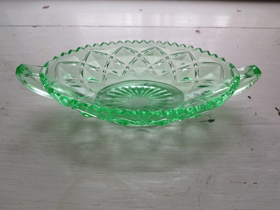 Vintage Green Vaseline Glass Dish Candy Relish Trinkets