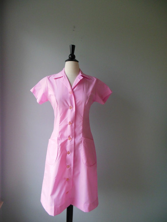 vintage waitress uniform - dress / hot pink- bubblegum pink / diner