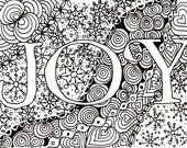 Printable DIY Zendoodle JOY card 5x7 pdf from Kauai Hawaii Mele Kalikimaka Christmas doodle black white zentangle inspired art Printable DIY Zendoodle JOY card 5x7 pdf from Kauai Hawaii Mele Kalikimaka Christmas doodle black white zentangle inspired art