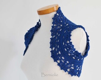 Crochet shrug bolero lace royal blue sapphire K26