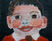 Acrylic Portrait Painting on Chipboard, 4x4 Mini, Boy Wearing A Tie Series, Kip, Burnt Orange Shirt, Brown Tie