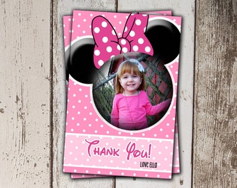 Pink Minnie Mouse Thank You Cards with Photo