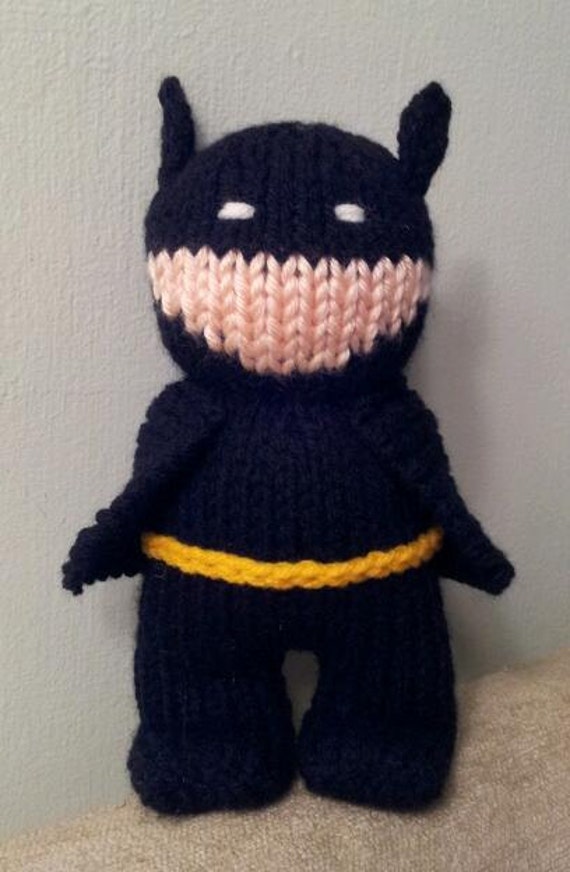 Hand Knit Batman in Black Suit 8 inches tall soft by forthetiny