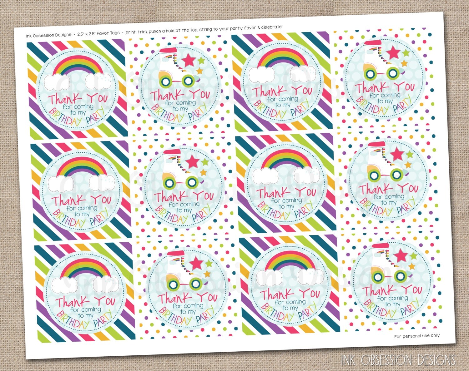 Roller Skating Party Printable Favor Tag by InkObsessionDesigns