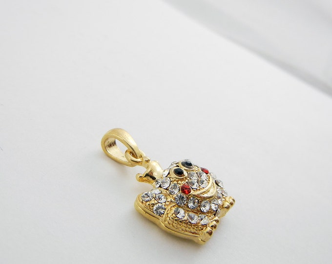 Small Gold-tone Frog Pendant Rhinestone Encrusted