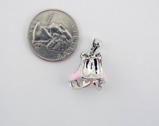 Pink Epoxy Ice Skates Pendant Silver-tone