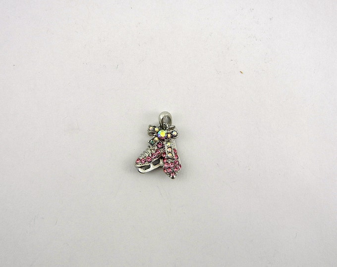 Pink and Aurora Borealis Rhinestone Ice Skates Pendant Silver-tone