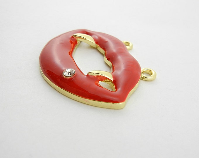 Red Epoxy Gold-tone Double Link Vampire Pendant