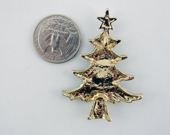 Gold-tone Christmas Tree Pendant with Green Epoxy Rhinestones