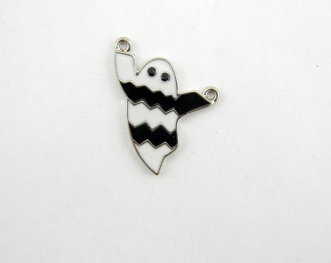 Double Link Silver-tone Black White Epoxy Ghost Pendant