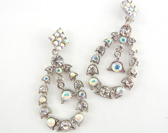 Pair of Teardrop Aurora Borealis Rhinestones Floral Drop Charms