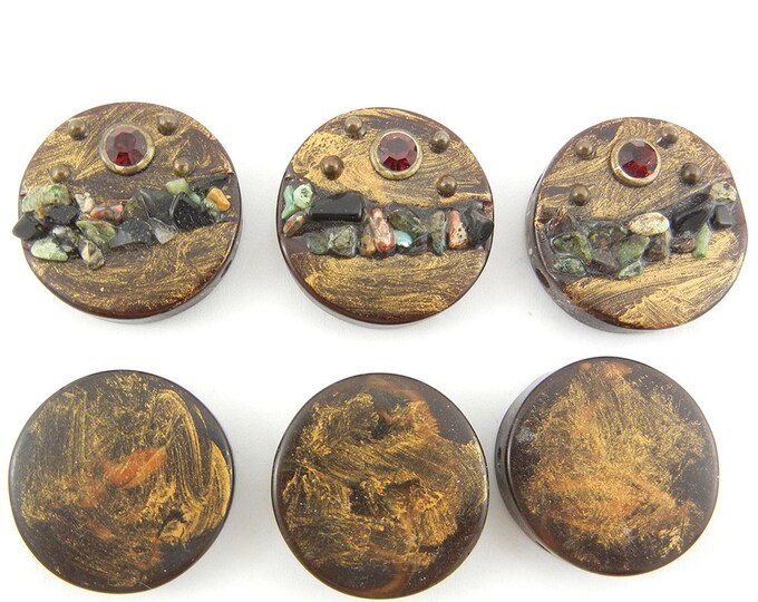 Set of 6 Brown Resin Round Disk Beads