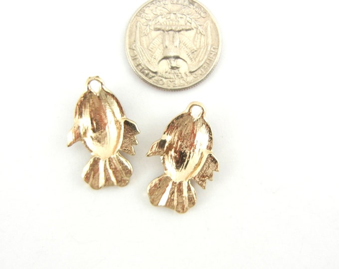 Pair of Gold-tone Brown Epoxy Rhinestone Fish Charms