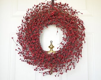 Red Burgundy Berry wreath - Christmas wreath - Front door decor - Holiday wreath