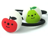 Kawaii Fruit Ponytail Holders - Fruit Fabric Covered Button Ponytail Holders - Fruit Hair Ties - Fruit Accessory - MelissaAbram