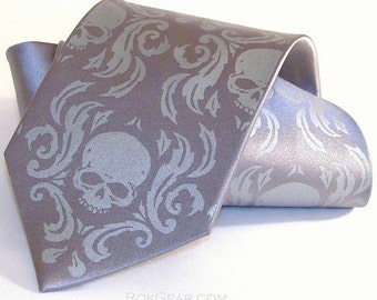 RokGear Skull Damask print Mens necktie print to order colors of your choice