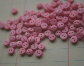 Tiny Pink Buttons - Little Pink Sewing Button - Doll Clothes - 1/4"- 6mm - 100 Buttons