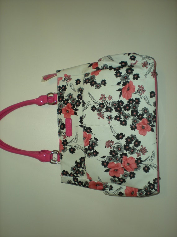 Diaper Bag Canvas Hot Pink Black Floral by TheSassyCowBoutique