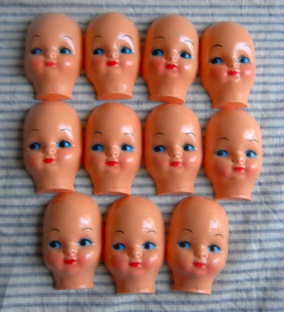 11 Vintage plastic doll mask doll face Doll making altered