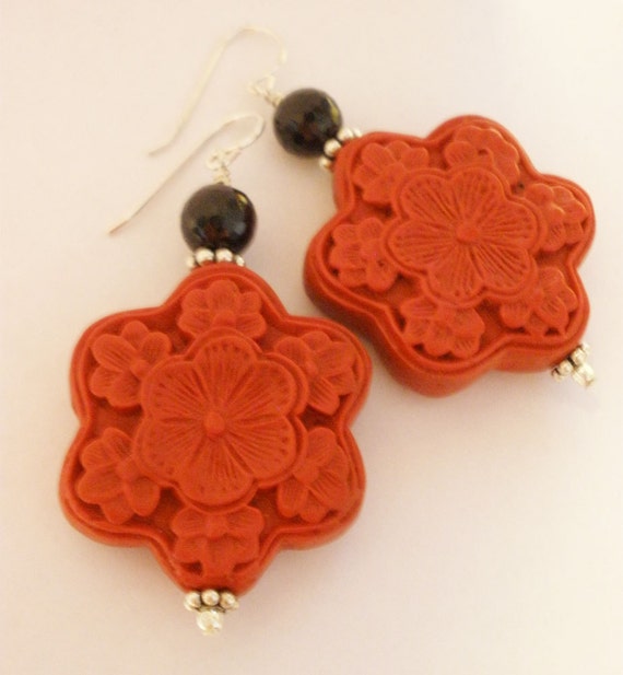 Items Similar To Cinnabar Earring,red Cinnabar Earring,carved Cinnabar 