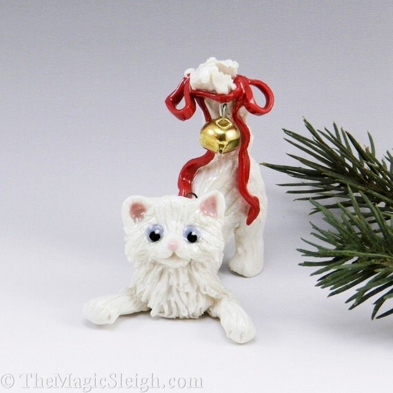 cat white persian christmas ornament figurine red bow cat white persian christmas ornament figurine red bow