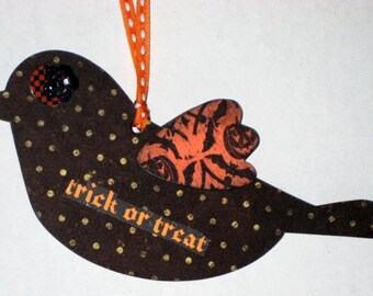 Halloween Chipboard Bird Ornament - Trick or Treat
