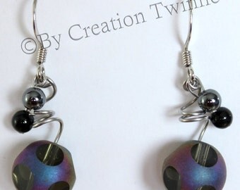 purple kaki green earrings,funky spiral earrings, unique handmade design, bridesmaids gift, urbain asymmetrical earrings, mother gift