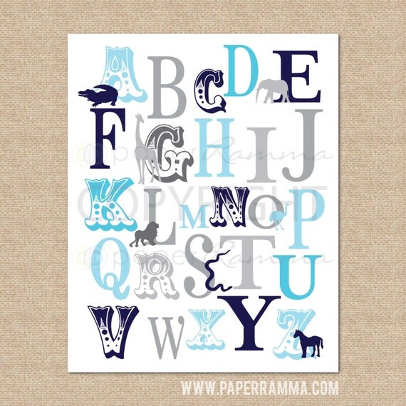 safari nursery art alphabet art abc typography print