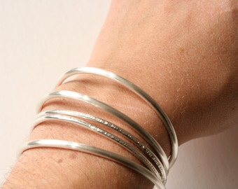 Minimalist Sterling Silver Cuff Bracelets, Set of Five, Stacking Cuffs, Stacking Bracelets, Silver cuff, Hammered cuffs, Set of Bangles 925