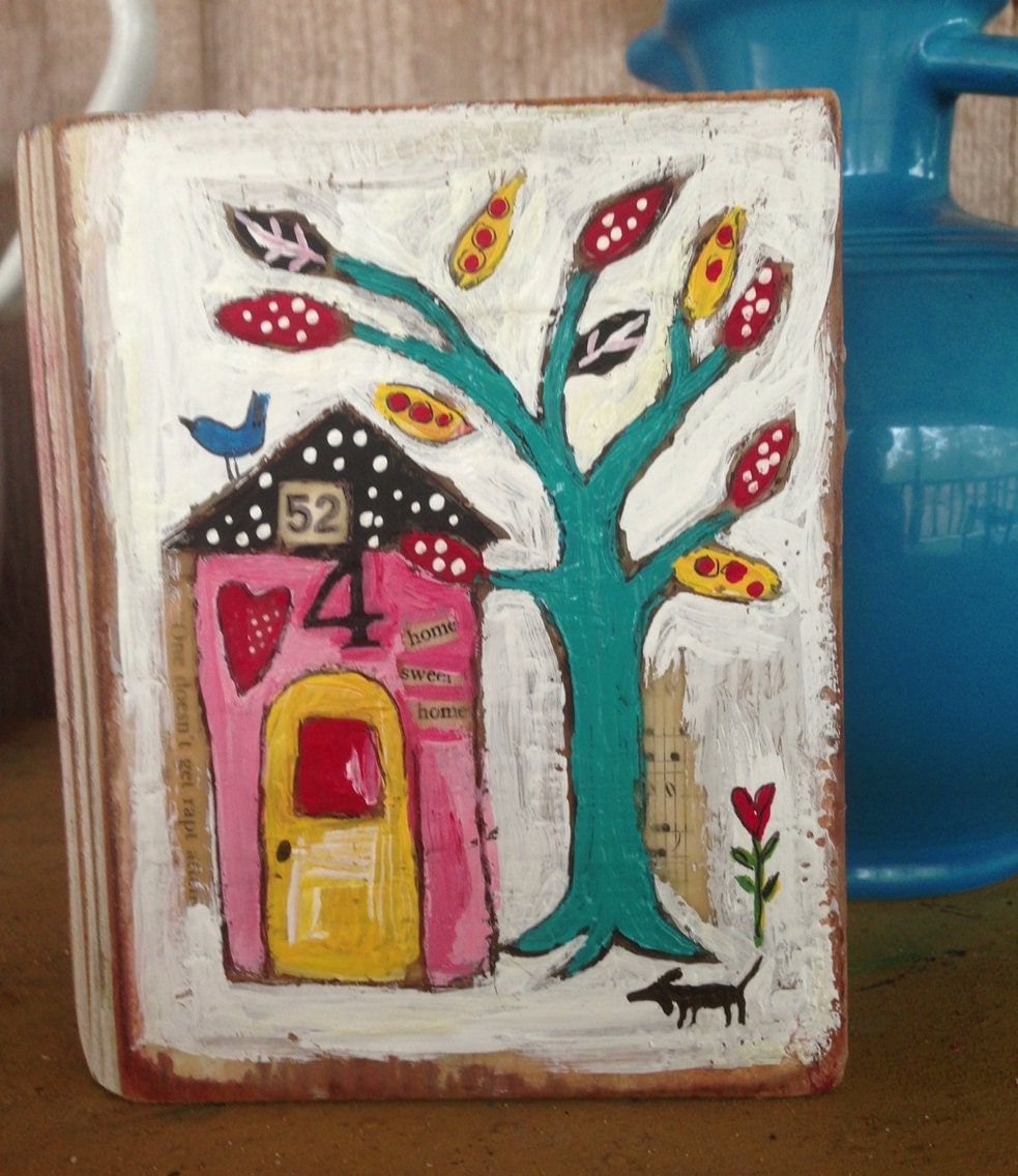 Pink House Home Decor Cute Gift Folk Art