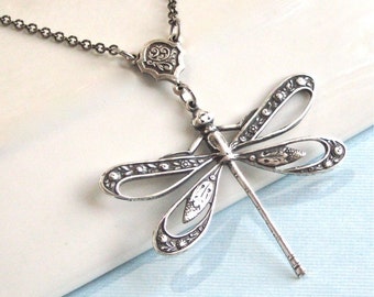 Silver Cutout Dragonfly Necklace - Dragonfly Jewelry