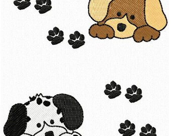 Puppy Dog and Paw Prints Frame Machine Embroidery Designs Instant Download