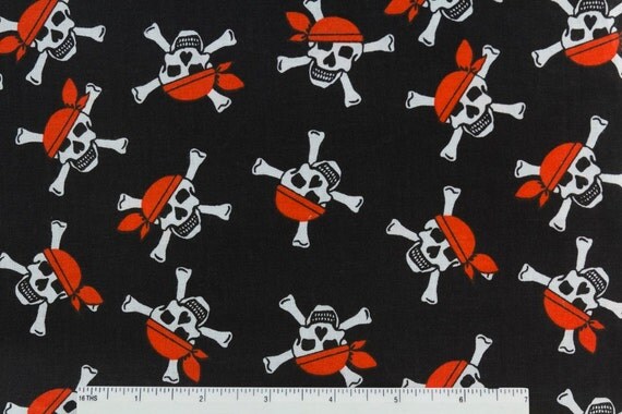 Halloween Skull and Crossbones with Orange Bandana on a Black