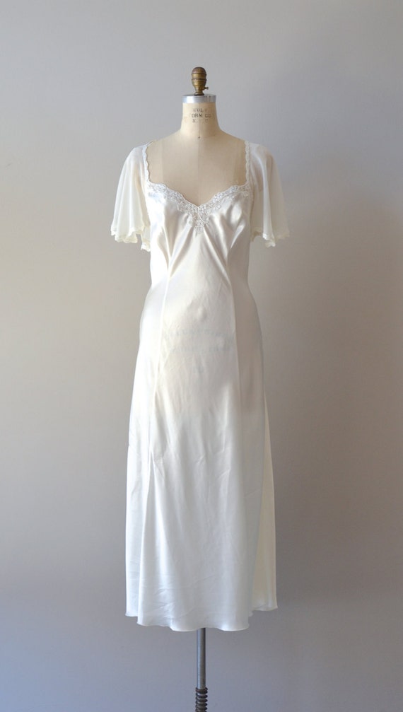 vintage white chiffon peignoir set / 1970s nightgown and robe
