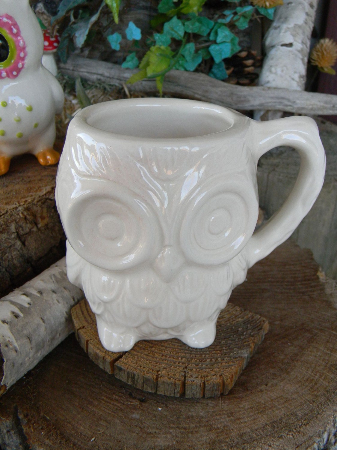 Modern Day Ceramic White OWL mug cup Glazed ceramic