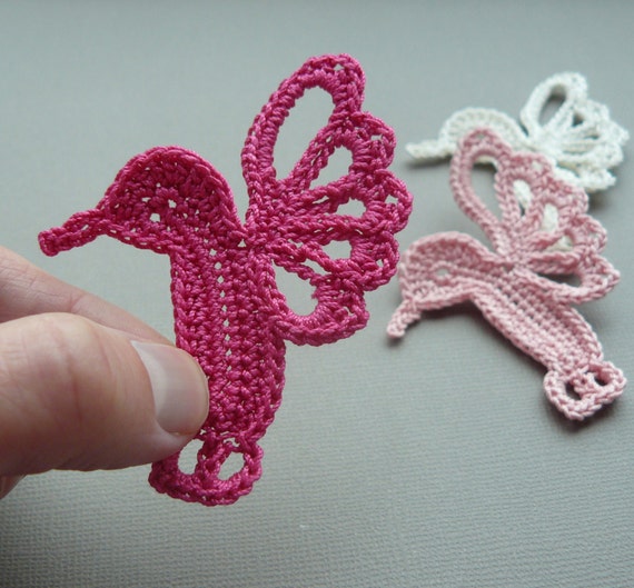 2 Crochet Hummingbird Appliques Magenta by CaitlinSainio on Etsy