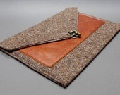 iPad / iPad Air case with leather pocket - brown tweed