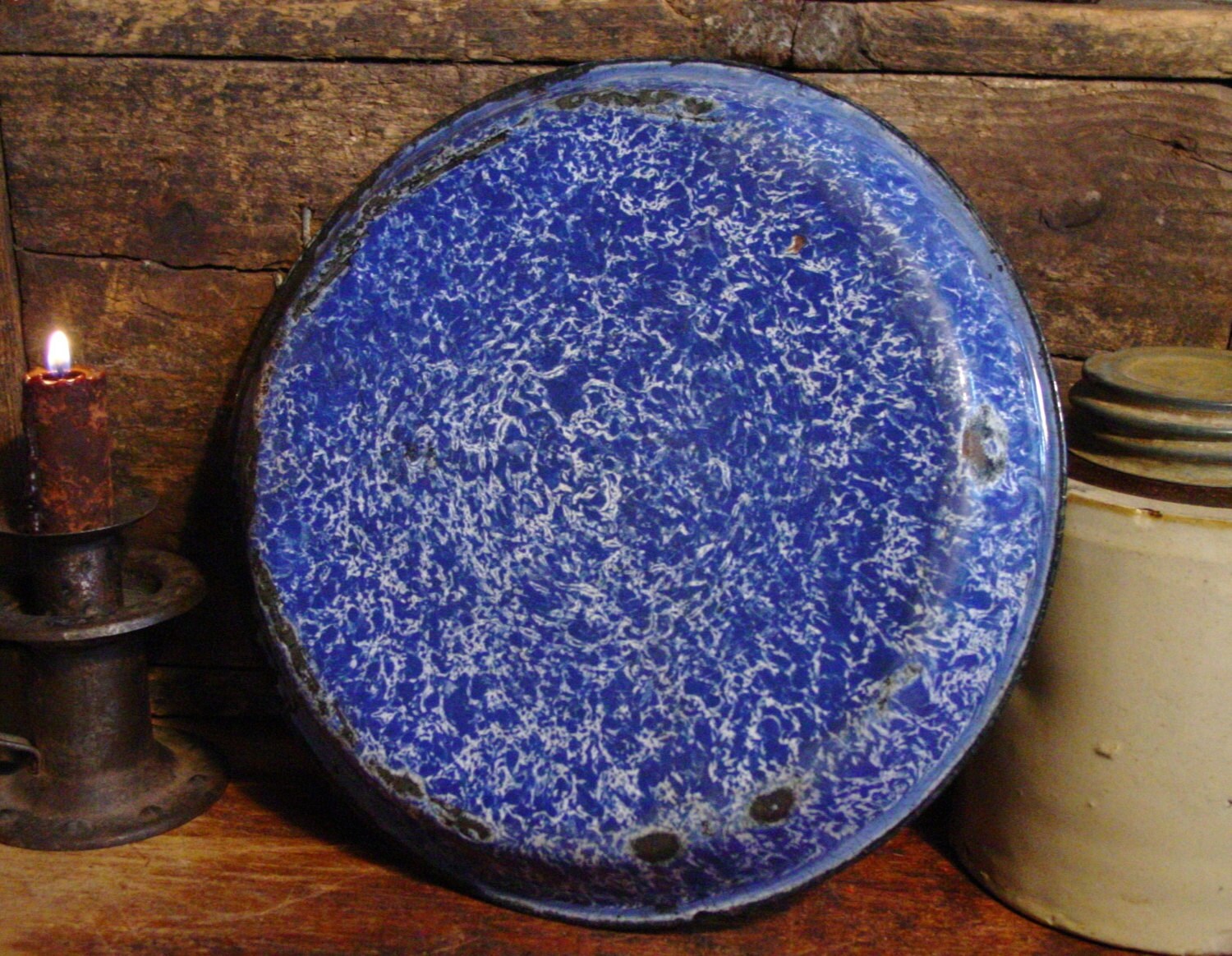 Vintage Cobalt Blue Swirl Enamelware Enamel Ware Graniteware