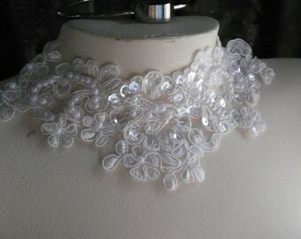 WHITE Beaded Lace Applique for Lyrical Dance, Bridal, Headbands, Costume Design WA 751