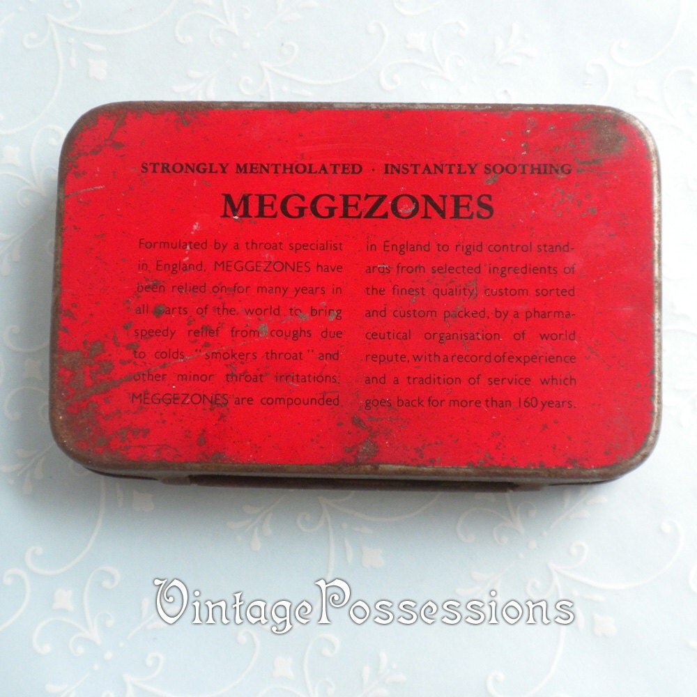 Meggezones Tin Cough Lozenges Vintage Mid Century Tin Made