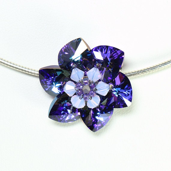 Blue / purple crystal flower pendant