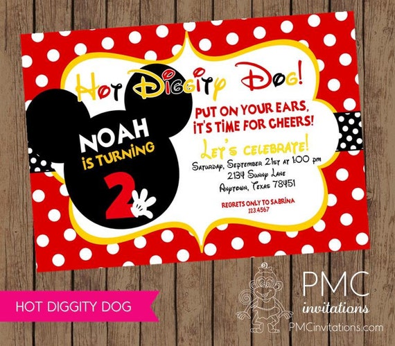 Mickey Mouse Birthday Invitation - 1.00 each with envelope Il_570xn